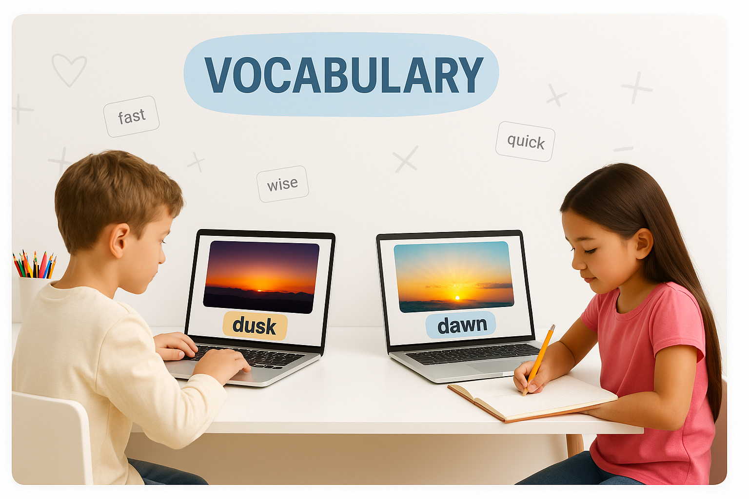 Student working on vocabulary exercises